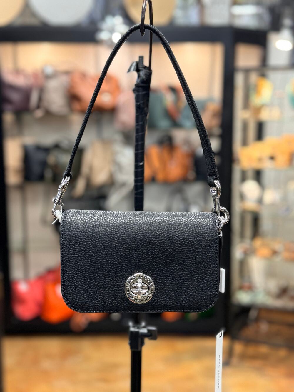 Marc Jacobs Black Leather Shoulder Crossbody Signet Turn Lock Small Bag NEW!